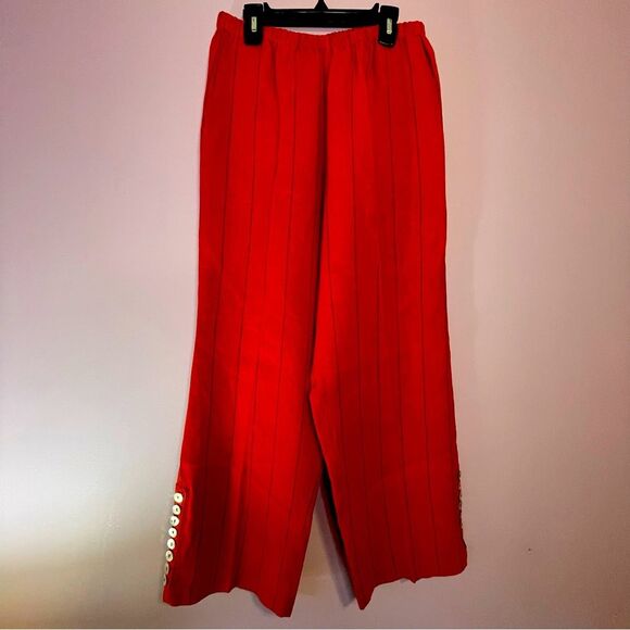 Vintage Pants - Vintage Red Pinstripe Linen Cropped Wide Leg High Rise Pull On Pants